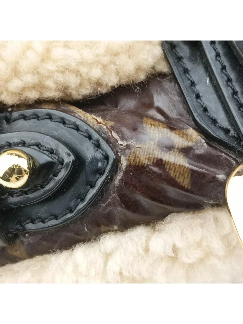 Louis Vuitton Monogram Shearling Tote Brown Cream Patent